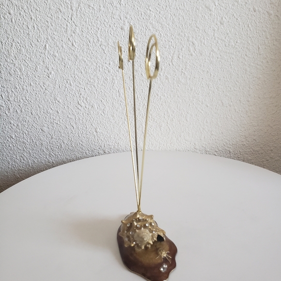 #Seashell Enamel Rhinestone Photo Card Holder Gold Tone Wire Ring - Picture 9 of 15